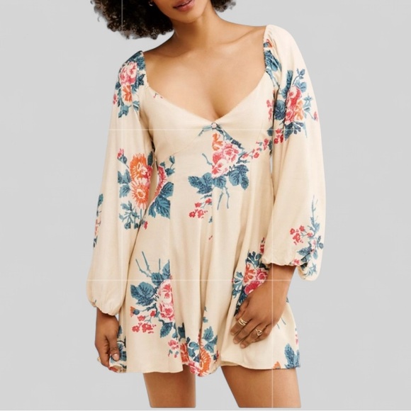 Free People-Francesca Floral Boho Mini Dress-size Small-EUC - Picture 1 of 10